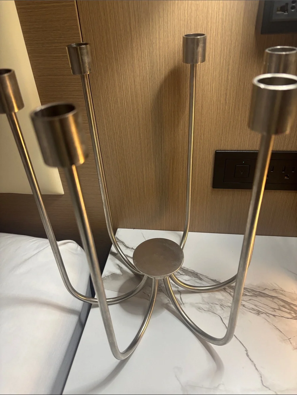 Modern Silver Metal Candelabra - 6-Arm Decorative Candle Holder